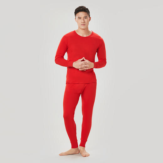 都市丽人都市锋尚轻暖保暖内衣男5至15度适穿棉质保暖衣薄款套装秋衣秋裤新年本命年红品FW3AA4 商品图1