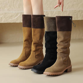 时尚百搭，粗跟撞色一脚蹬长靴MT-MX8803