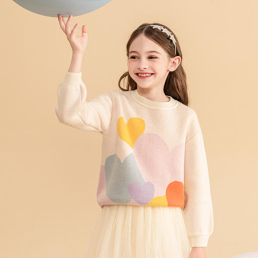 mettekids女童羊绒衫秋冬新款儿童加厚毛衣中大童洋气爱心针织衫 商品图2