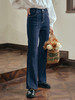 OLrain欧芮儿深色牛仔裤女初秋2023新款高腰复古弹力开叉喇叭长裤 商品缩略图2