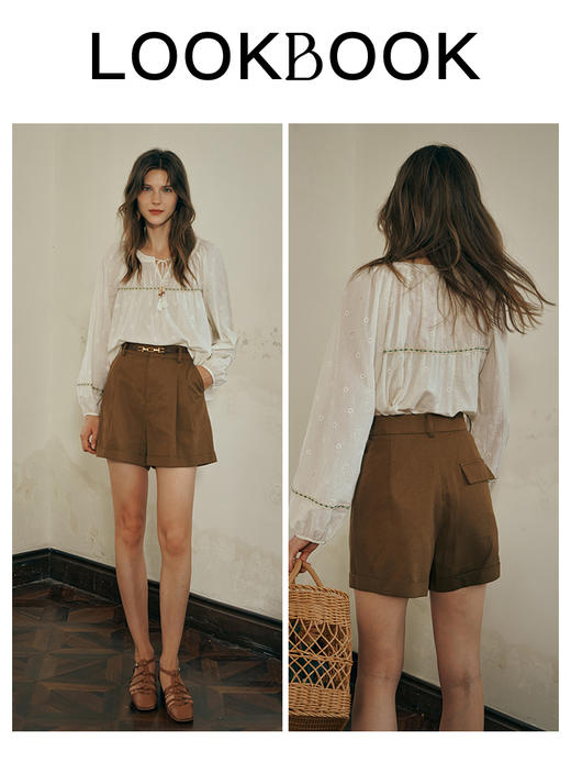 OLrain欧芮儿蕾丝雪纺衫女初秋2023年新款刺绣镂空立体提花娃娃衫 商品图3