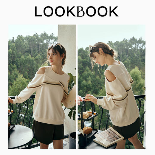 OLrain欧芮儿杏黄色圆领卫衣女初秋2023年新款法式漏肩设计感上衣 商品图3