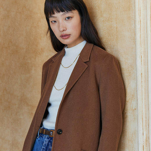 IN AND ON 轻奢原创设计100绵羊毛小翻领长款双面毛呢大衣外套女 商品图3