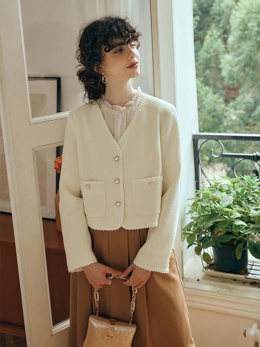 OLrain欧芮儿小香风短外套女初秋2023新款气质立体提花高级感上衣 商品图2