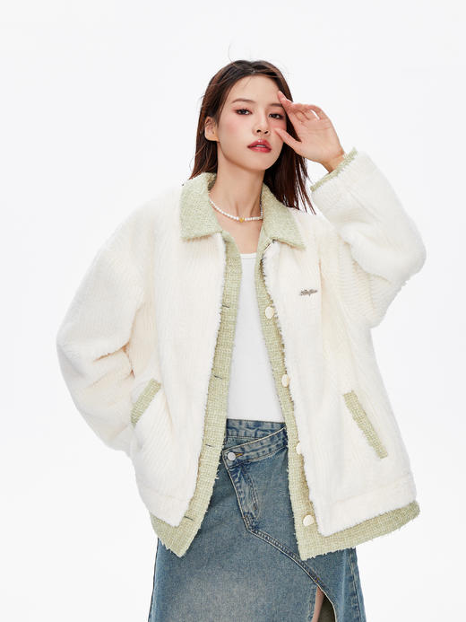 NTOT/NOTWT23027/小香风假两件兔毛外套 商品图3