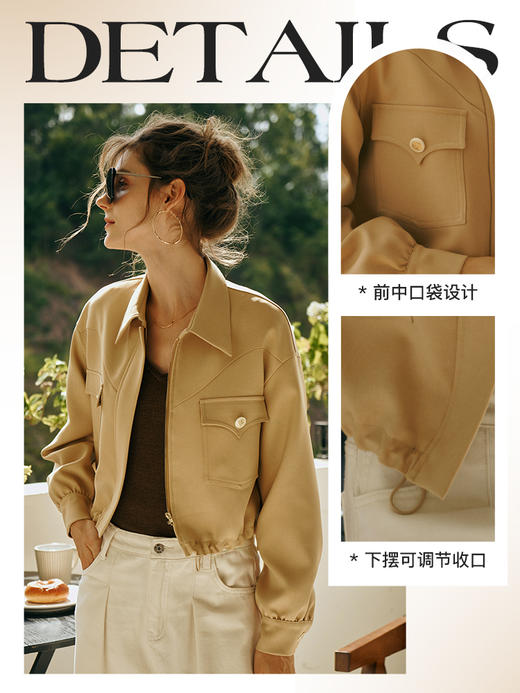 OLrain欧芮儿卡其色短外套女初秋2023新款宽松美式复古工装风上衣 商品图2