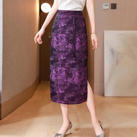 Y6667中式复古包臀半身裙女夏装2023新款妈妈高端提花开叉高腰a字裙子 商品图0