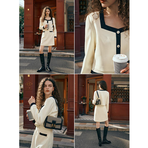 OLrain欧芮儿小香风时尚套装女秋季2023新款温柔风撞色裙子两件套 商品图1