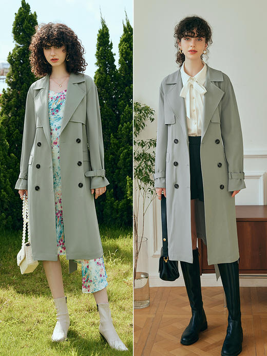 OLrain欧芮儿中长款风衣外套女初秋2023年新款宽松韩版双排扣大衣 商品图3