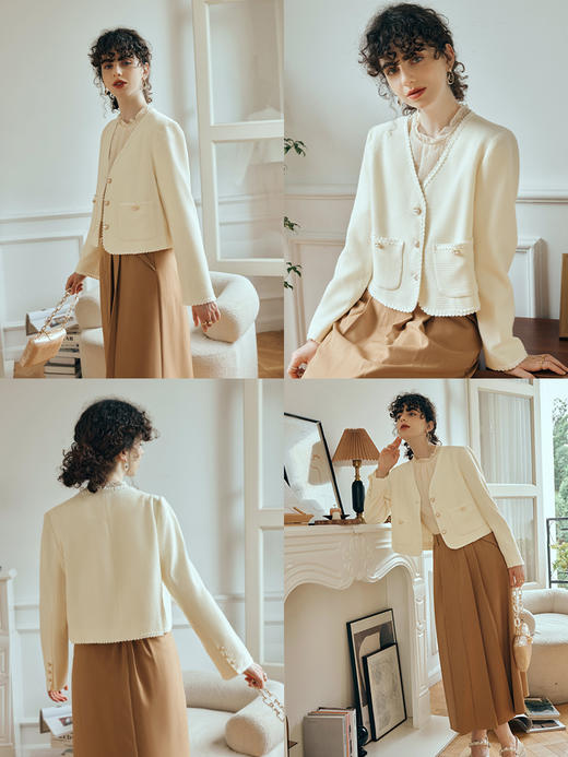 OLrain欧芮儿小香风短外套女初秋2023新款气质立体提花高级感上衣 商品图3