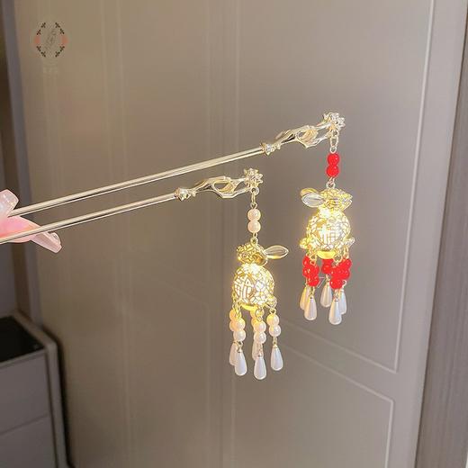 宫灯发光发簪古风步摇风铃簪子古典后脑勺灯笼盘发发钗高级感发饰 商品图3