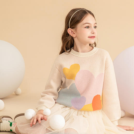 mettekids女童羊绒衫秋冬新款儿童加厚毛衣中大童洋气爱心针织衫 商品图1