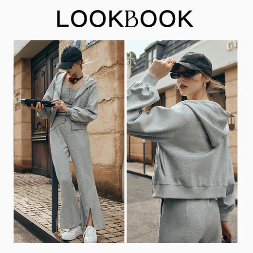 OLrain欧芮儿灰色连帽短外套女初秋2023新款宽松运动休闲拉链卫衣 商品图3