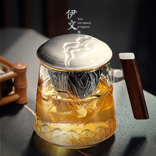  冰川海浪 玻璃泡茶杯茶水分离杯大容量水杯带盖过滤杯子 商品图1