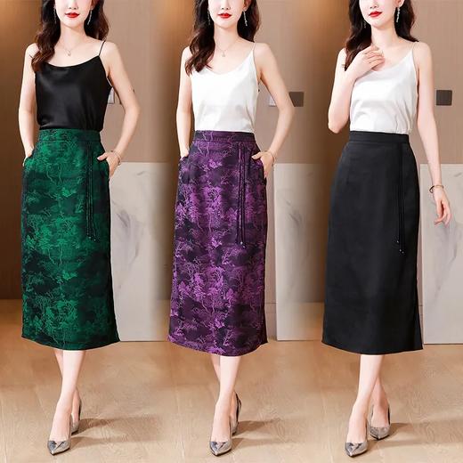 Y6667中式复古包臀半身裙女夏装2023新款妈妈高端提花开叉高腰a字裙子 商品图3