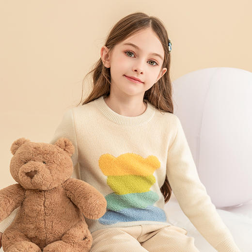 mettekids女童羊绒衫秋冬新款儿童加厚毛衣中大童卡通小熊针织衫 商品图4