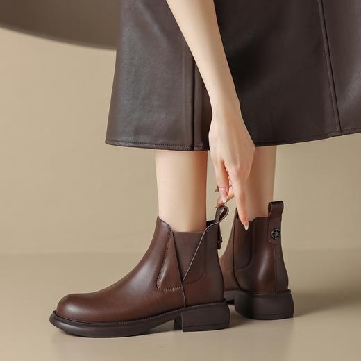 ZHR平底短靴女2023秋冬英伦质感便捷套脚松紧靴显瘦厚底圆头马丁 商品图6