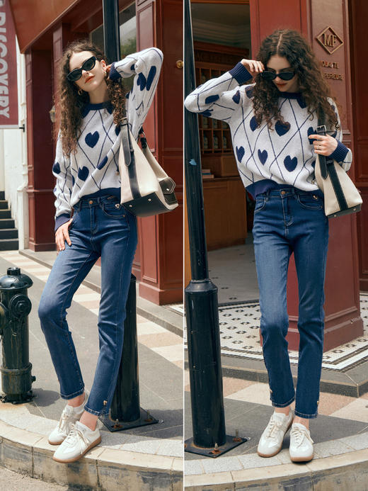 OLrain欧芮儿直筒牛仔裤女早秋2023年新款高腰显瘦开叉九分烟管裤 商品图3