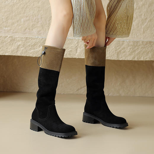 时尚百搭，粗跟撞色一脚蹬长靴MT-MX8803 商品图8
