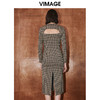 VIMAGE纬漫纪冬季新款格纹收腰修身显瘦裙摆开叉连衣裙V2007622 商品缩略图4