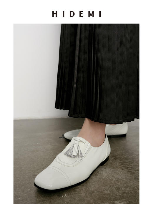 HIDEMI 【当当同款】复古拼接拼皮小牛皮流苏平底鞋 黑白/黑金/银色/白色/棕白 商品图6
