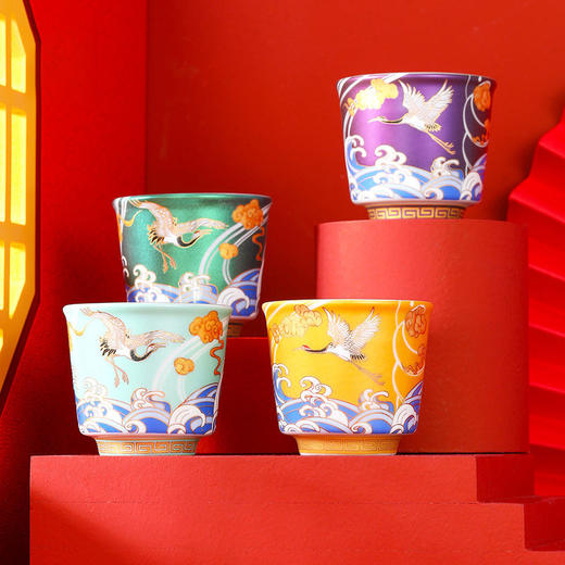 银延颈鹤望鎏银品茗杯 送礼送好友鎏金银杯 商品图0