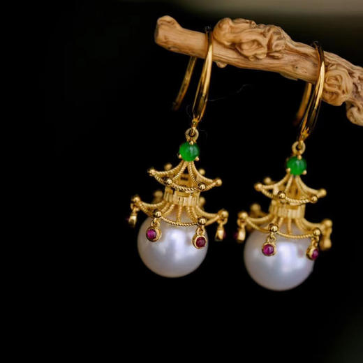 龢盒原创 琼‮玉楼‬宇，繁‮盛华‬景 淡水爱迪生珍珠耳坠耳环 商品图2