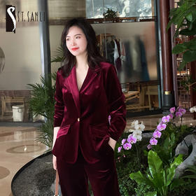 圣三利女装  时尚优雅金丝绒X形西装外套SL2032149