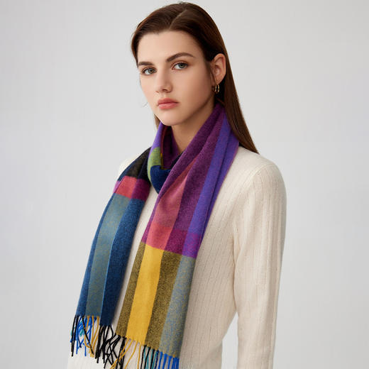 【纯羊绒围巾】羊绒世家23年秋冬女士新品100%山羊绒彩色条纹保暖围巾 商品图2