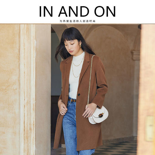 IN AND ON 轻奢原创设计100绵羊毛小翻领长款双面毛呢大衣外套女 商品图0