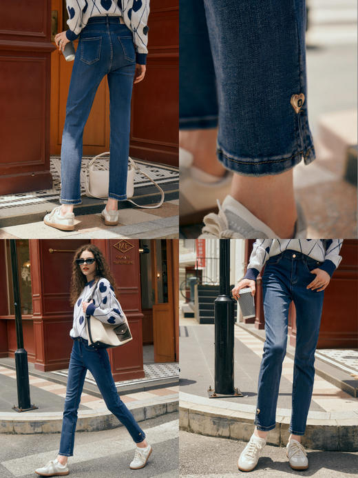 OLrain欧芮儿直筒牛仔裤女早秋2023年新款高腰显瘦开叉九分烟管裤 商品图1