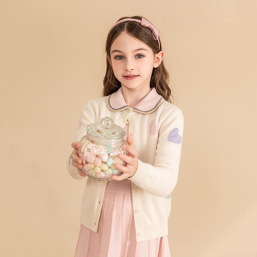 mettekids女童羊绒衫2023秋冬新款外搭针织开衫儿童洋气爱心毛衣 商品图2