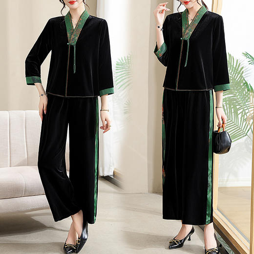 YCE 6968气质优雅长袖套装阔太太金丝绒两件套装 商品图1