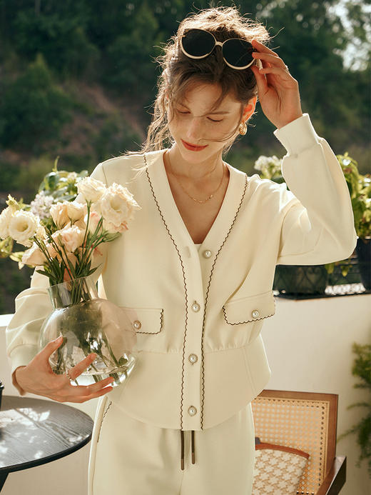 OLrain欧芮儿杏黄色卫衣短外套女初秋2023新款宽松撞色温柔风开衫 商品图0