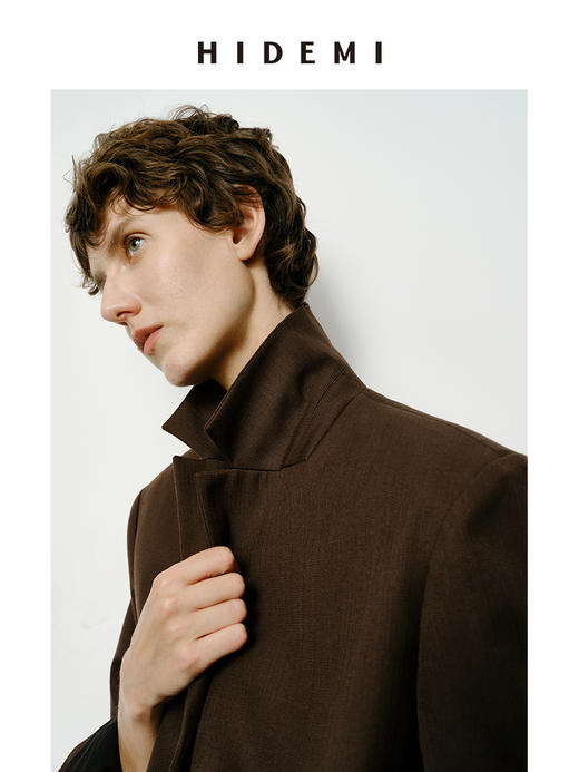 HIDEMI斜纹感精纺羊毛一粒扣西装 深棕/黑色 商品图2