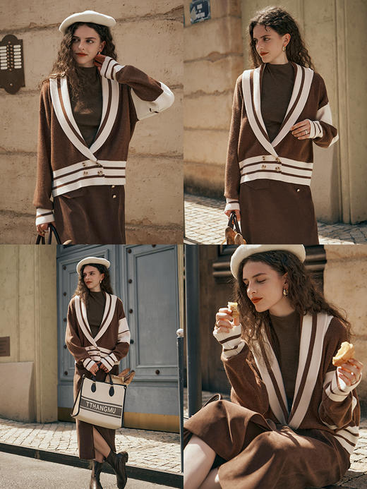 OLrain欧芮儿毛衣外套女初秋2023年新款显瘦气质设计感深V上衣 商品图1