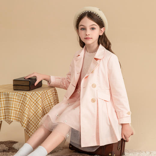 女童风衣秋冬新款英伦风童装儿童中长款可拆卸内胆纯色洋气外套 商品图1