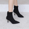 西遇尖头瘦瘦靴女新款秋季法式弹力袜靴黑色细跟高跟小短靴子V2033809 商品缩略图1