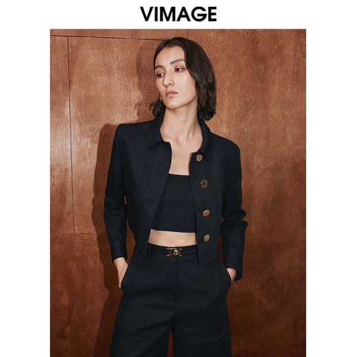 VIMAGE纬漫纪冬季新款显瘦百搭纯色短外套V2003616 商品图2