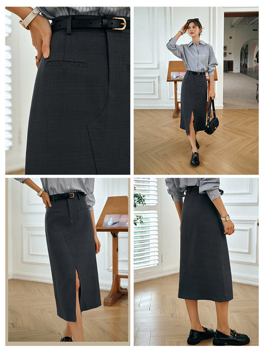 OLrain欧芮儿灰色半身裙女初秋2023年新款高腰气质百搭显瘦开叉裙 商品图1