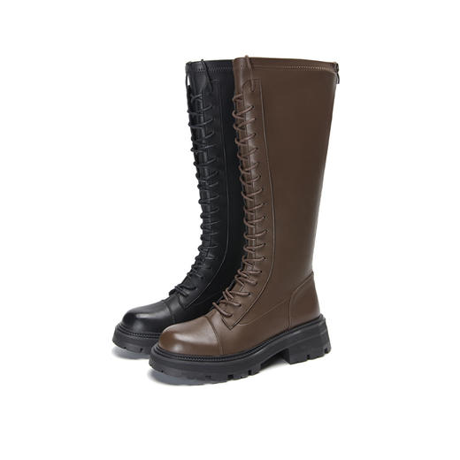 西遇长筒马丁靴女新款秋季骑士弹力瘦瘦靴黑色厚底不过膝长靴21933844 商品图4