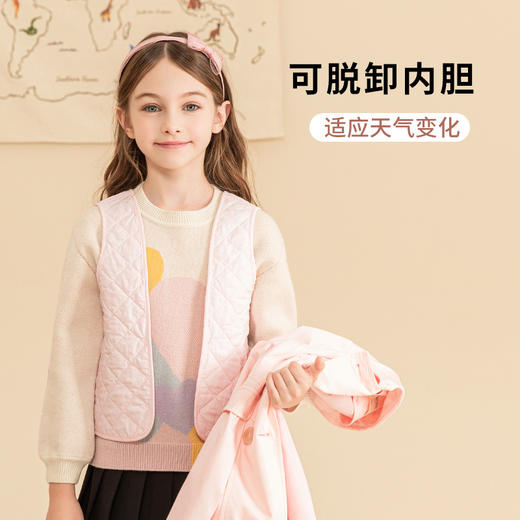 女童风衣秋冬新款英伦风童装儿童中长款可拆卸内胆纯色洋气外套 商品图2