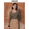 VIMAGE纬漫纪冬季新款时尚修身方领格子百搭上衣V2013617 商品缩略图3