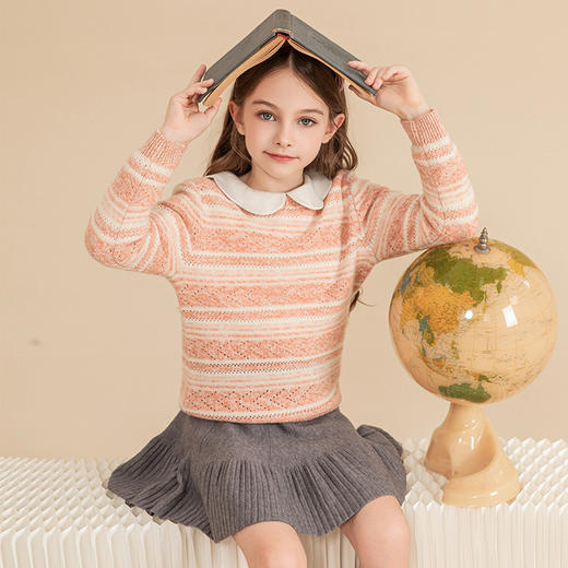 mettekids女童羊绒衫2023秋冬新款休闲条纹毛衣儿童打底针织衫 商品图1