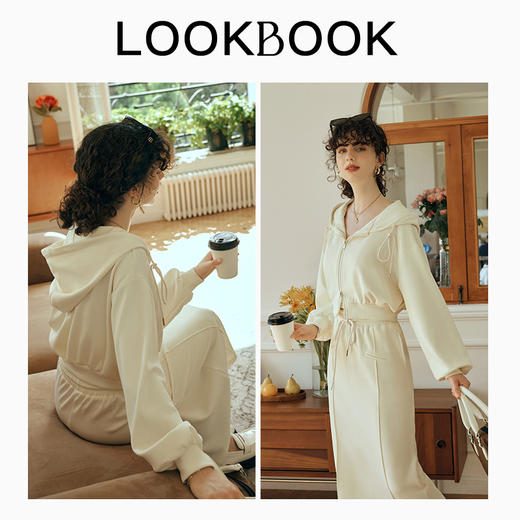 OLrain欧芮儿针织短外套女初秋2023新款宽松运动连帽抽绳卫衣开衫 商品图3