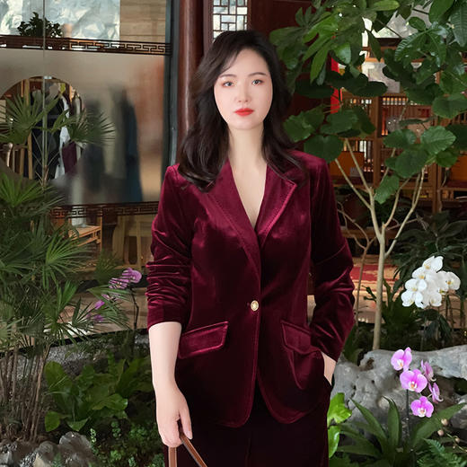 圣三利女装  时尚优雅金丝绒X形西装外套SL2032149 商品图1