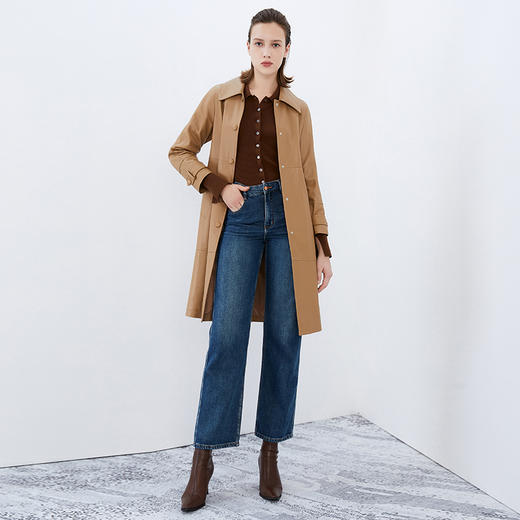 EITIE爱特爱冬季新款时尚纯色皮衣外套女中长款7693302 商品图1