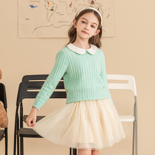 mettekids儿童羊绒衫2023秋冬新款女童圆领针织衫男童休闲毛衣 商品图2