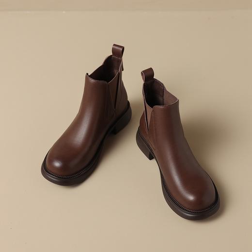 ZHR平底短靴女2023秋冬英伦质感便捷套脚松紧靴显瘦厚底圆头马丁 商品图5