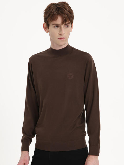 callisto咖色全绵羊毛圆领长袖毛衣 FSKNW131T BR 商品图0